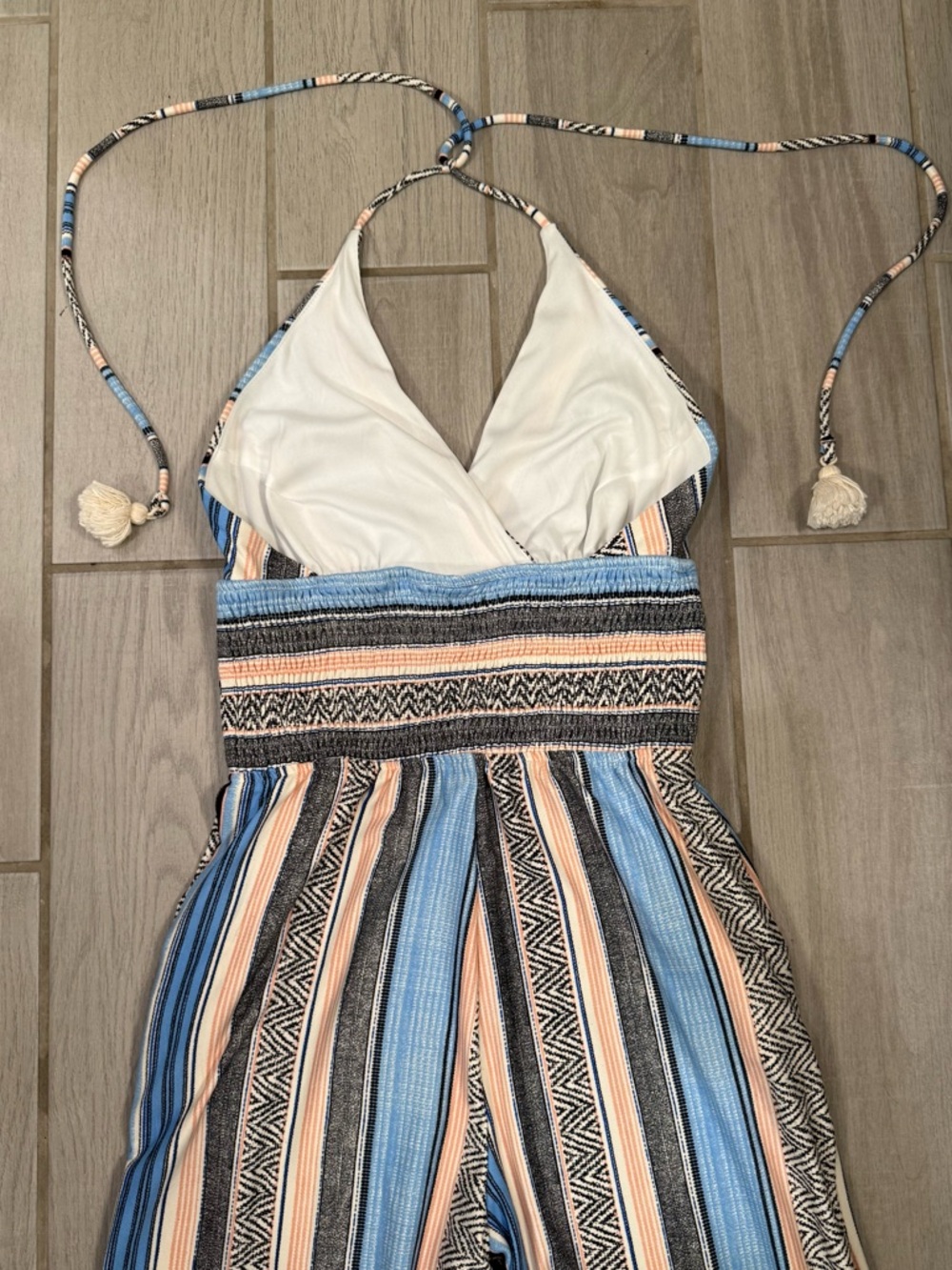 VENUS Blue & Cream Striped Halter Jumpsuit - Picture 5 of 8